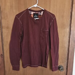 Prana Plaid Burgundy Henley Shirt